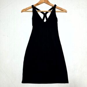Garage Mini Dress Womens XS Black V-Neck Rib Crisscross Back Bodycon 100103600